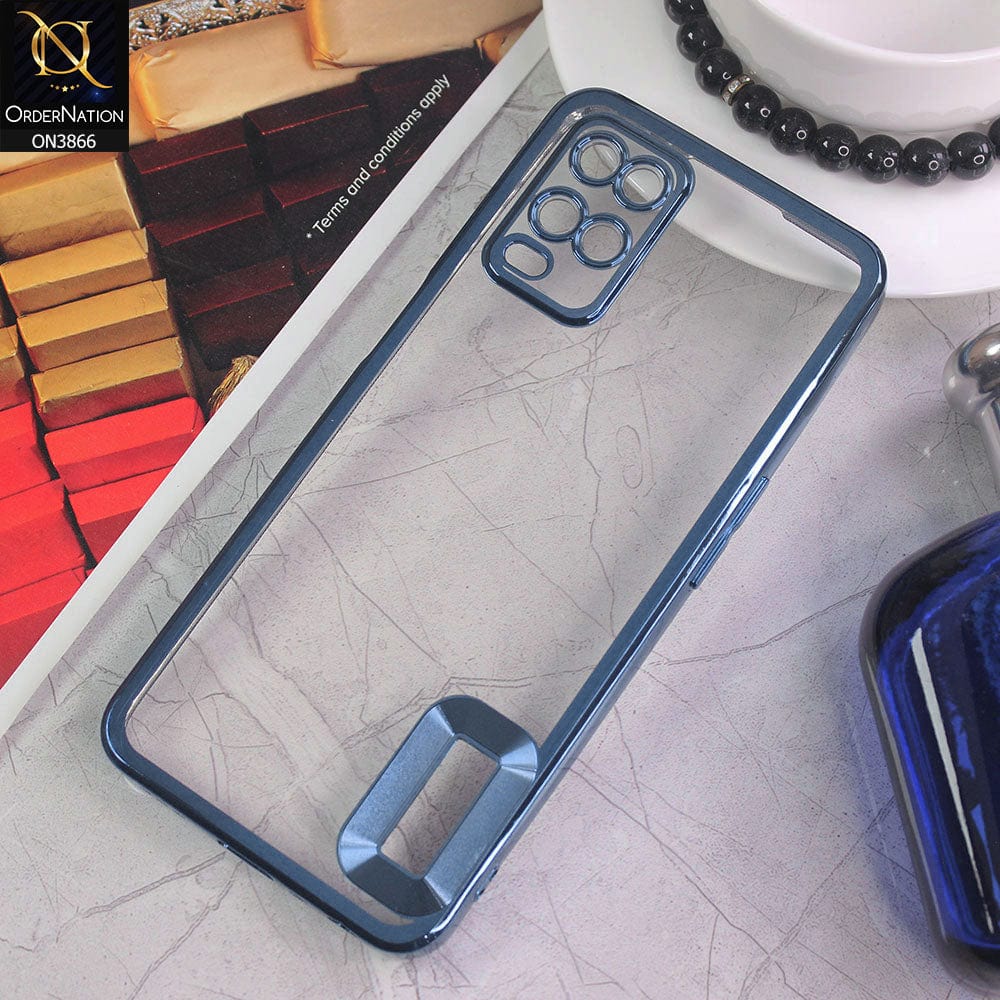 Oppo A54 4G Cover - Blue - Electroplating Borders Chrome Logo Hole Soft Silicone Camera Bumper Case