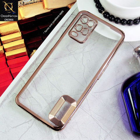 Oppo A54 4G Cover - Golden - Electroplating Borders Chrome Logo Hole Soft Silicone Camera Bumper Case