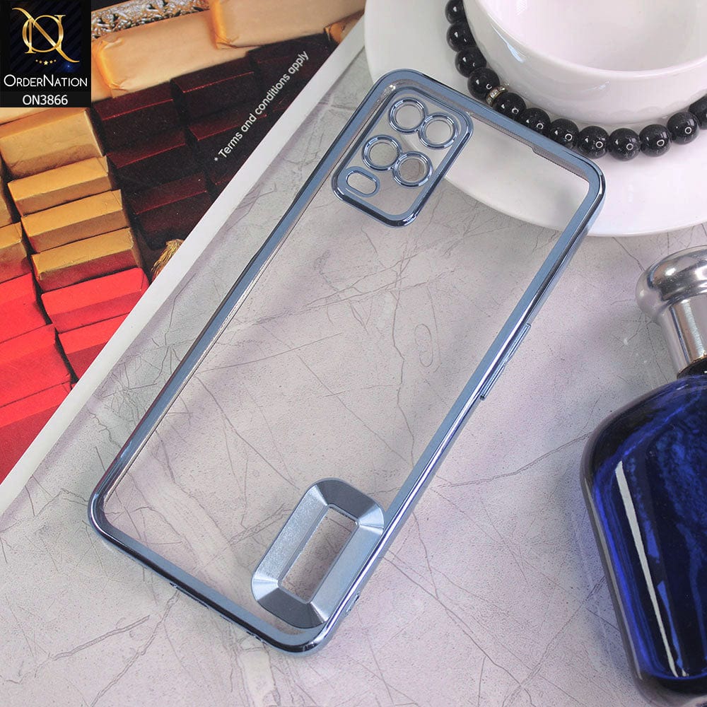 Oppo A54 4G Cover - Sierra Blue - Electroplating Borders Chrome Logo Hole Soft Silicone Camera Bumper Case