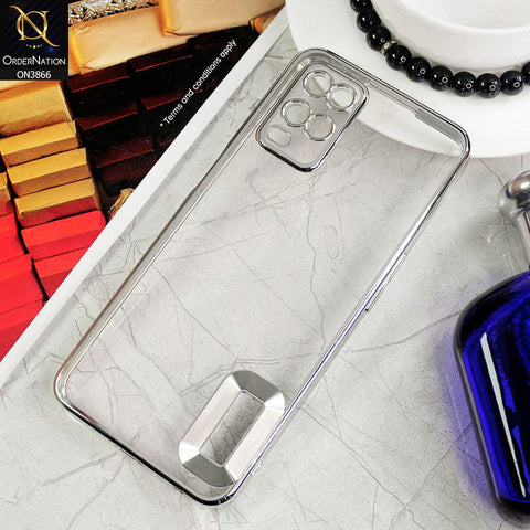 Oppo A54 4G Cover - Silver - Electroplating Borders Chrome Logo Hole Soft Silicone Camera Bumper Case