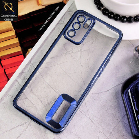 Oppo Reno 6 Cover - Blue - Electroplating Borders Chrome Logo Hole Soft Silicone Camera Bumper Case