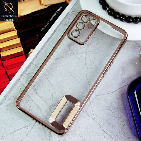 Oppo Reno 6 Cover - Golden - Electroplating Borders Chrome Logo Hole Soft Silicone Camera Bumper Case