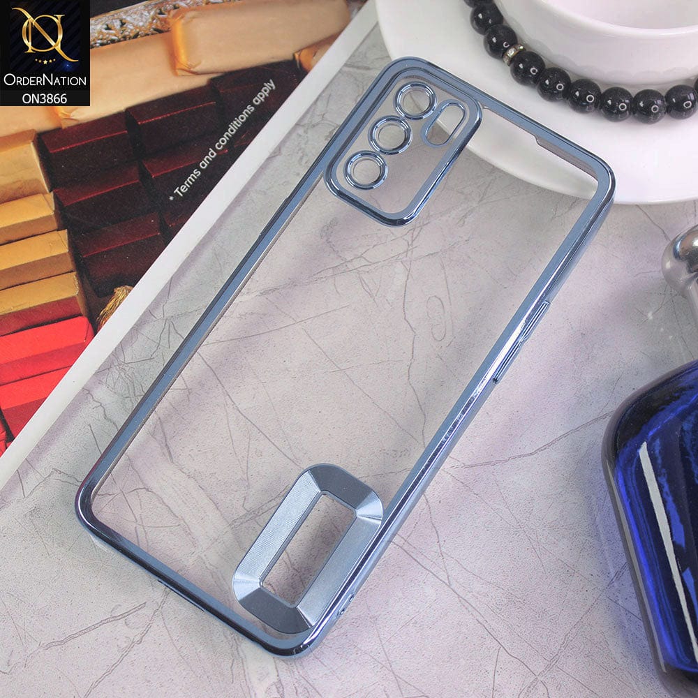 Oppo Reno 6 Cover - Sierra Blue - Electroplating Borders Chrome Logo Hole Soft Silicone Camera Bumper Case