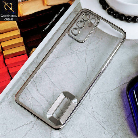 Oppo Reno 6 Cover - Silver - Electroplating Borders Chrome Logo Hole Soft Silicone Camera Bumper Case
