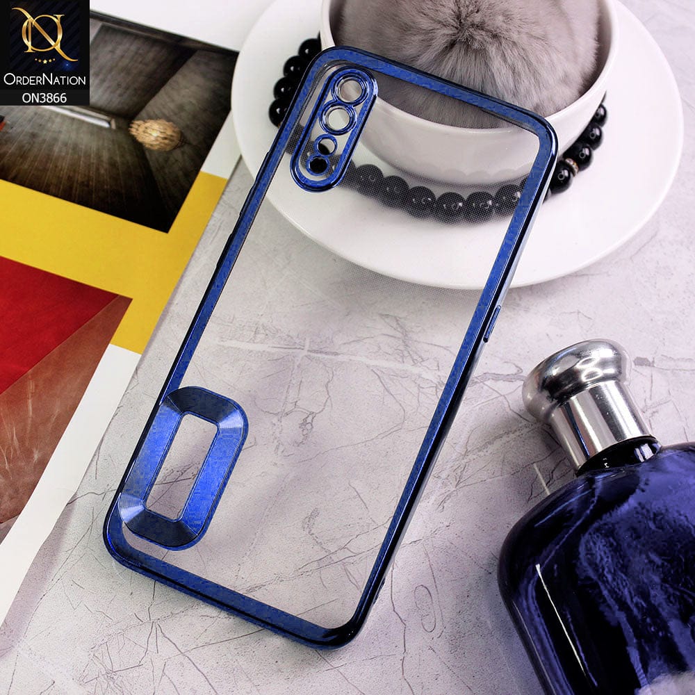 Vivo S1 Cover - Blue - Electroplating Borders Chrome Logo Hole Soft Silicone Camera Bumper Case