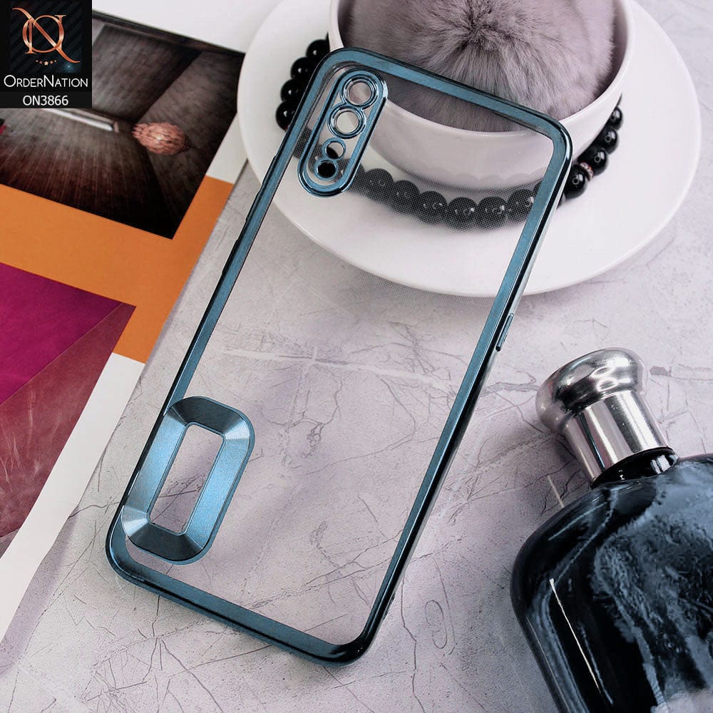 Vivo S1 Cover - Sierra Blue - Electroplating Borders Chrome Logo Hole Soft Silicone Camera Bumper Case