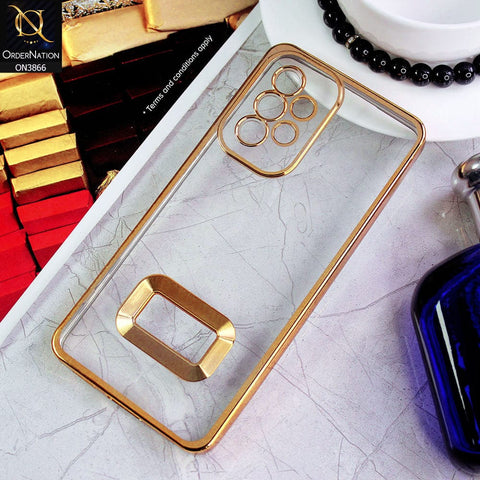 Samsung Galaxy A53 5G Cover - Golden - Electroplating Borders Chrome Logo Hole Soft Silicone Camera Bumper Case