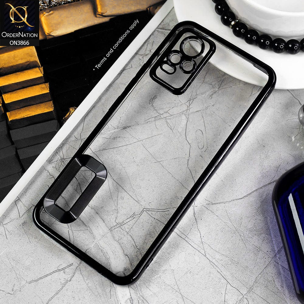 Vivo V21e Cover - Black - Electroplating Borders Chrome Logo Hole Soft Silicone Camera Bumper Case