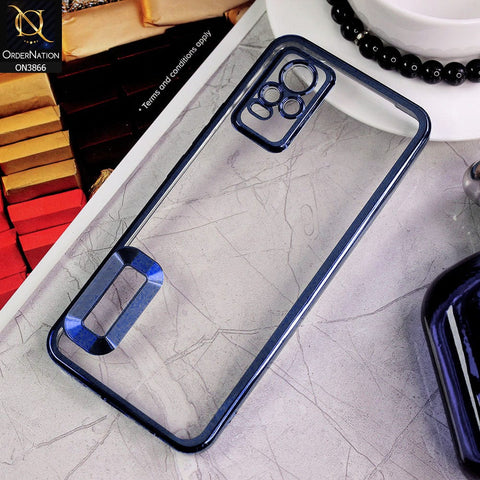 Vivo V21e Cover - Blue - Electroplating Borders Chrome Logo Hole Soft Silicone Camera Bumper Case