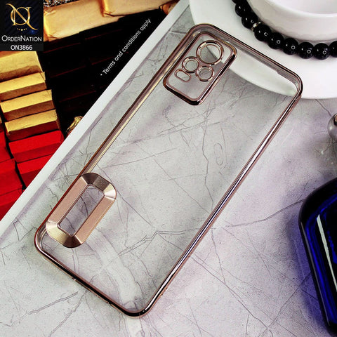 Vivo V21e Cover - Golden - Electroplating Borders Chrome Logo Hole Soft Silicone Camera Bumper Case