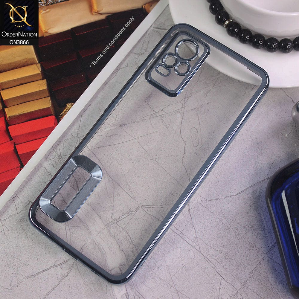 Vivo V21e Cover - Sierra Blue - Electroplating Borders Chrome Logo Hole Soft Silicone Camera Bumper Case