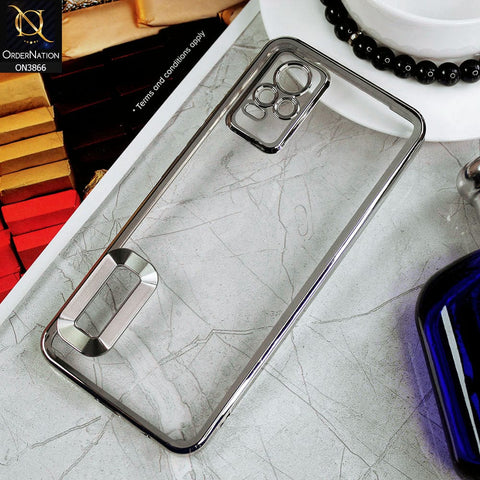 Vivo V21e Cover - Silver - Electroplating Borders Chrome Logo Hole Soft Silicone Camera Bumper Case