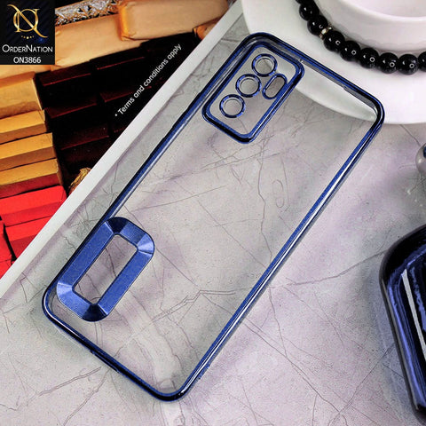 Vivo V23e 5G Cover - Blue - Electroplating Borders Chrome Logo Hole Soft Silicone Camera Bumper Case