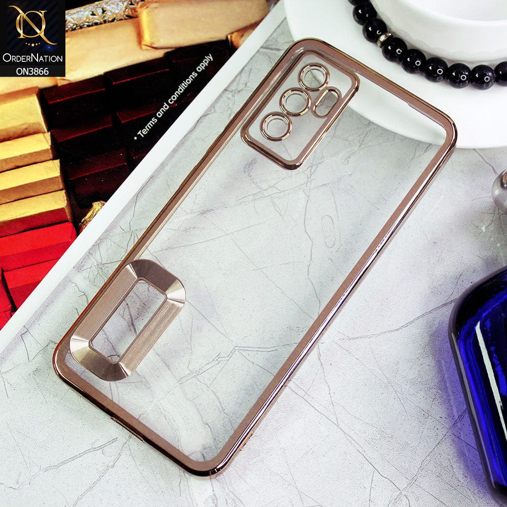 Vivo S10e Cover - Golden - Electroplating Borders Chrome Logo Hole Soft Silicone Camera Bumper Case