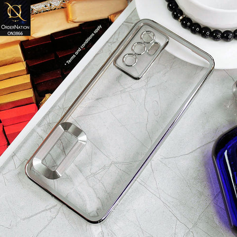 Vivo V23e Cover - Silver - Electroplating Borders Chrome Logo Hole Soft Silicone Camera Bumper Case