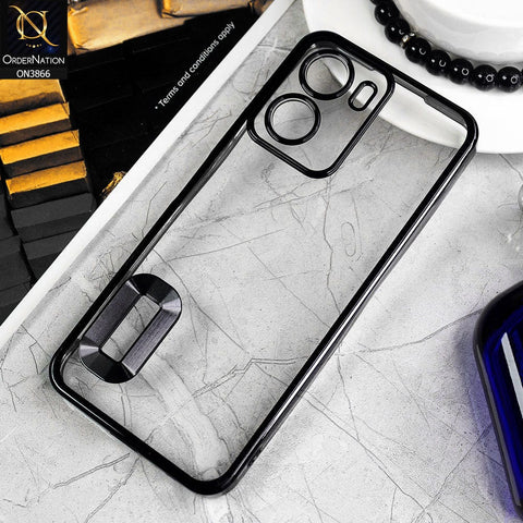 Vivo Y02s Cover - Black - Electroplating Borders Chrome Logo Hole Soft Silicone Camera Bumper Case