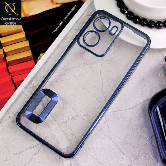 Vivo Y02s Cover - Blue - Electroplating Borders Chrome Logo Hole Soft Silicone Camera Bumper Case