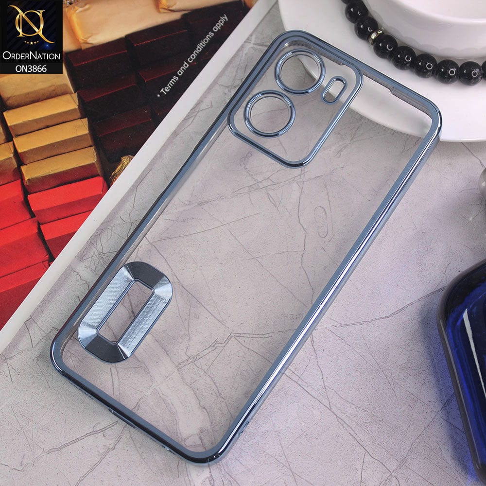 Vivo Y02s Cover - Sierra Blue - Electroplating Borders Chrome Logo Hole Soft Silicone Camera Bumper Case