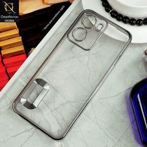 Vivo Y02s Cover - Silver - Electroplating Borders Chrome Logo Hole Soft Silicone Camera Bumper Case