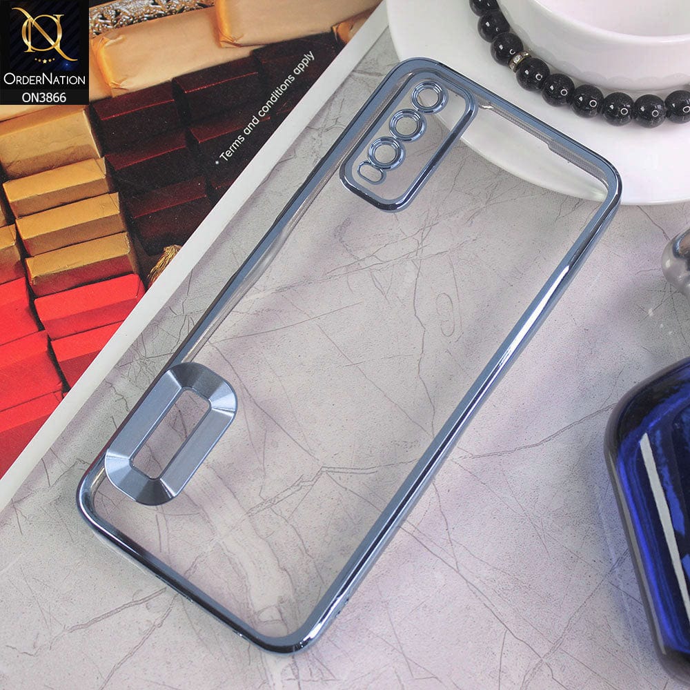 Vivo Y20T Cover - Sierra Blue - Electroplating Borders Chrome Logo Hole Soft Silicone Camera Bumper Case