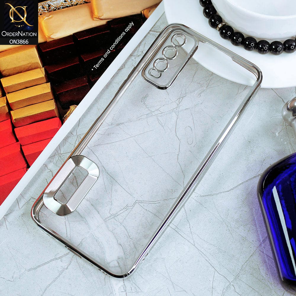 Vivo Y20s Cover - Silver - Electroplating Borders Chrome Logo Hole Soft Silicone Camera Bumper Case