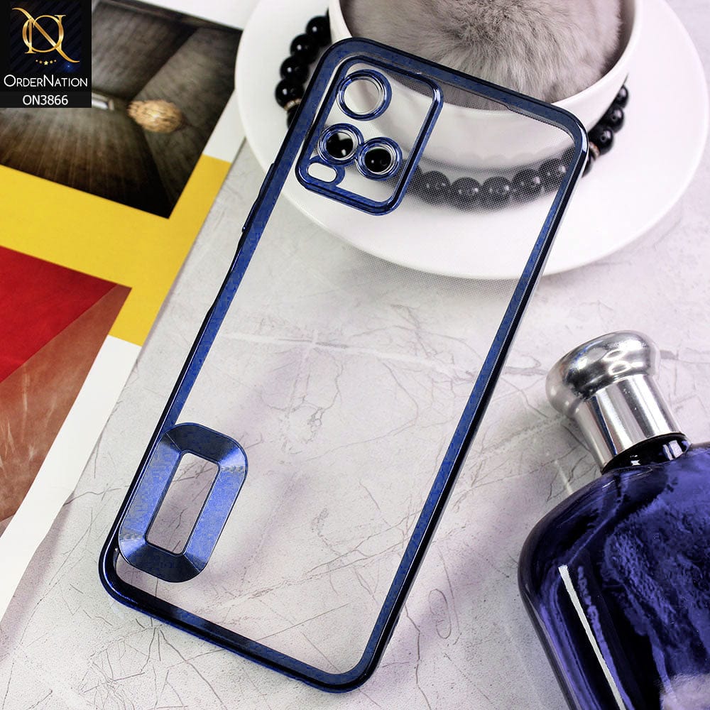 Vivo Y21G Cover - Blue - Electroplating Borders Chrome Logo Hole Soft Silicone Camera Bumper Case