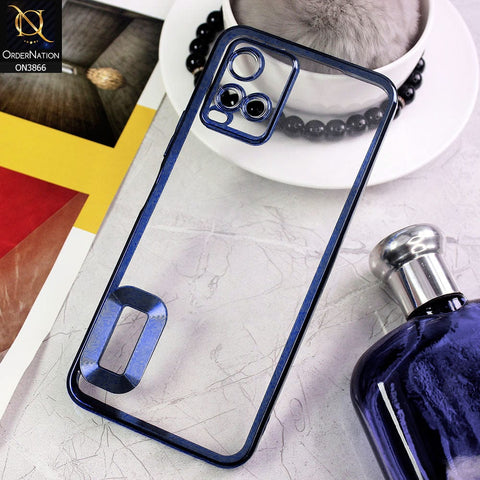 Vivo Y21G Cover - Blue - Electroplating Borders Chrome Logo Hole Soft Silicone Camera Bumper Case