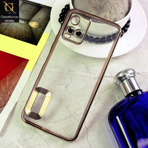 Vivo Y21s Cover - Golden - Electroplating Borders Chrome Logo Hole Soft Silicone Camera Bumper Case