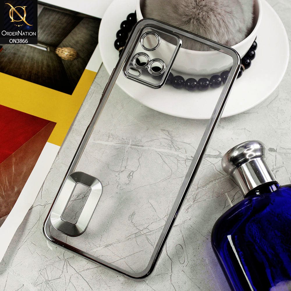 vivo Y33t Cover - Silver - Electroplating Borders Chrome Logo Hole Soft Silicone Camera Bumper Case