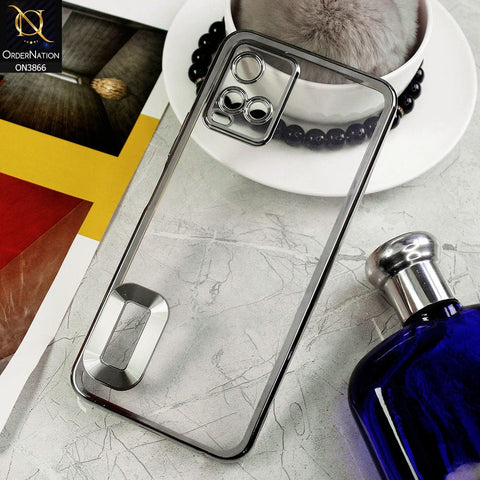Vivo Y21 Cover - Silver - Electroplating Borders Chrome Logo Hole Soft Silicone Camera Bumper Case