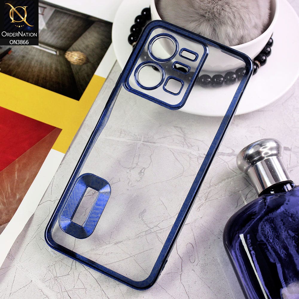 Vivo Y35 Cover - Blue - Electroplating Borders Chrome Logo Hole Soft Silicone Camera Bumper Case