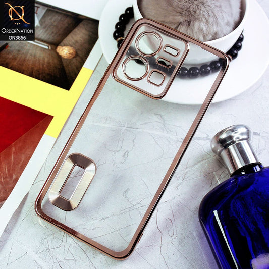 Vivo Y35 Cover - Golden - Electroplating Borders Chrome Logo Hole Soft Silicone Camera Bumper Case