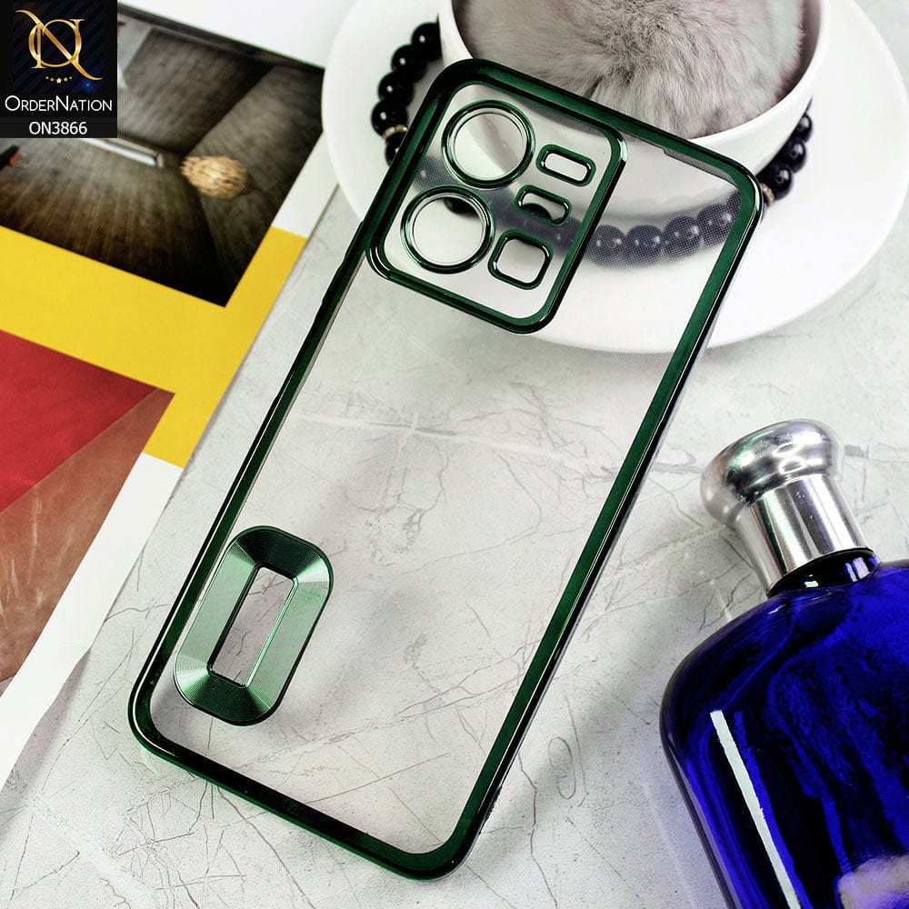 Vivo Y35 Cover - Green - Electroplating Borders Chrome Logo Hole Soft Silicone Camera Bumper Case