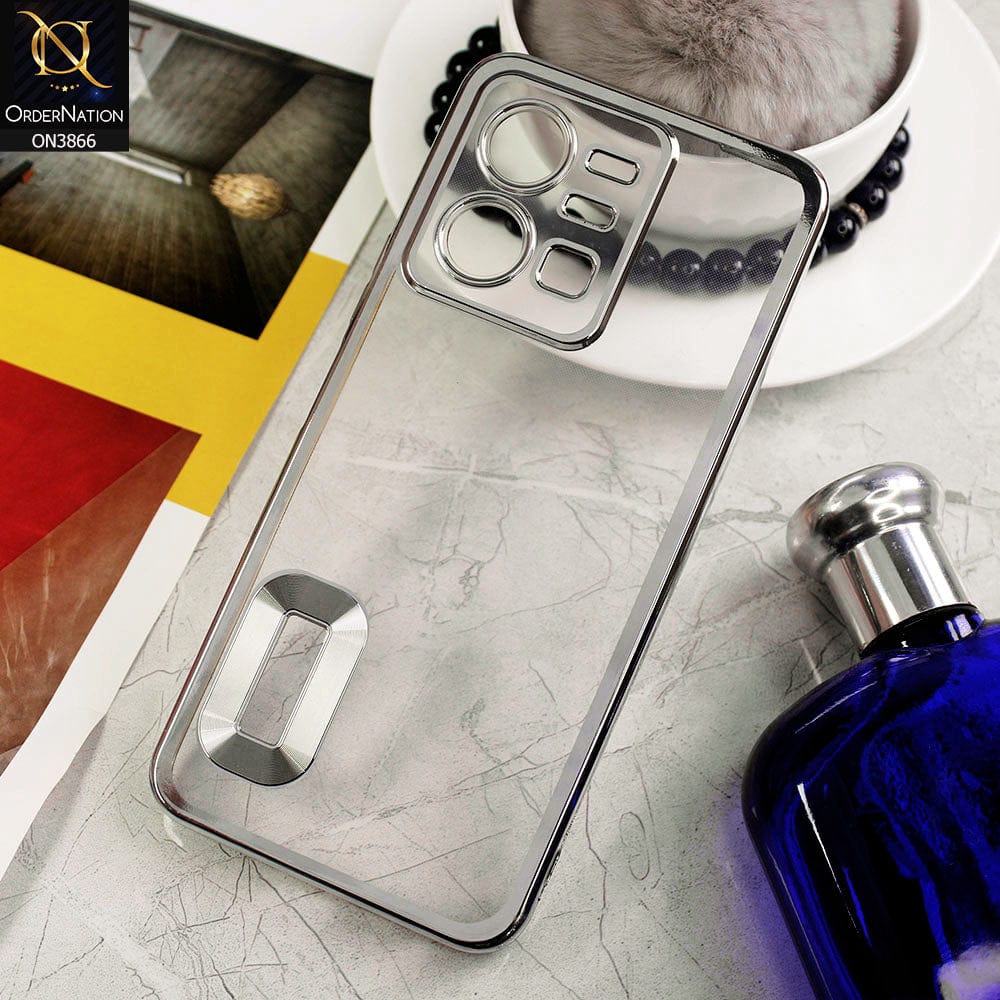 Vivo Y35 Cover - Silver - Electroplating Borders Chrome Logo Hole Soft Silicone Camera Bumper Case