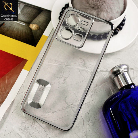 Vivo Y35 Cover - Silver - Electroplating Borders Chrome Logo Hole Soft Silicone Camera Bumper Case