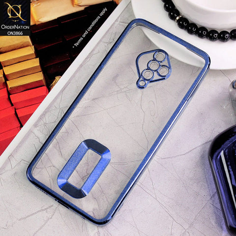 Vivo Y51 (2020 September) Cover - Blue - Electroplating Borders Chrome Logo Hole Soft Silicone Camera Bumper Case