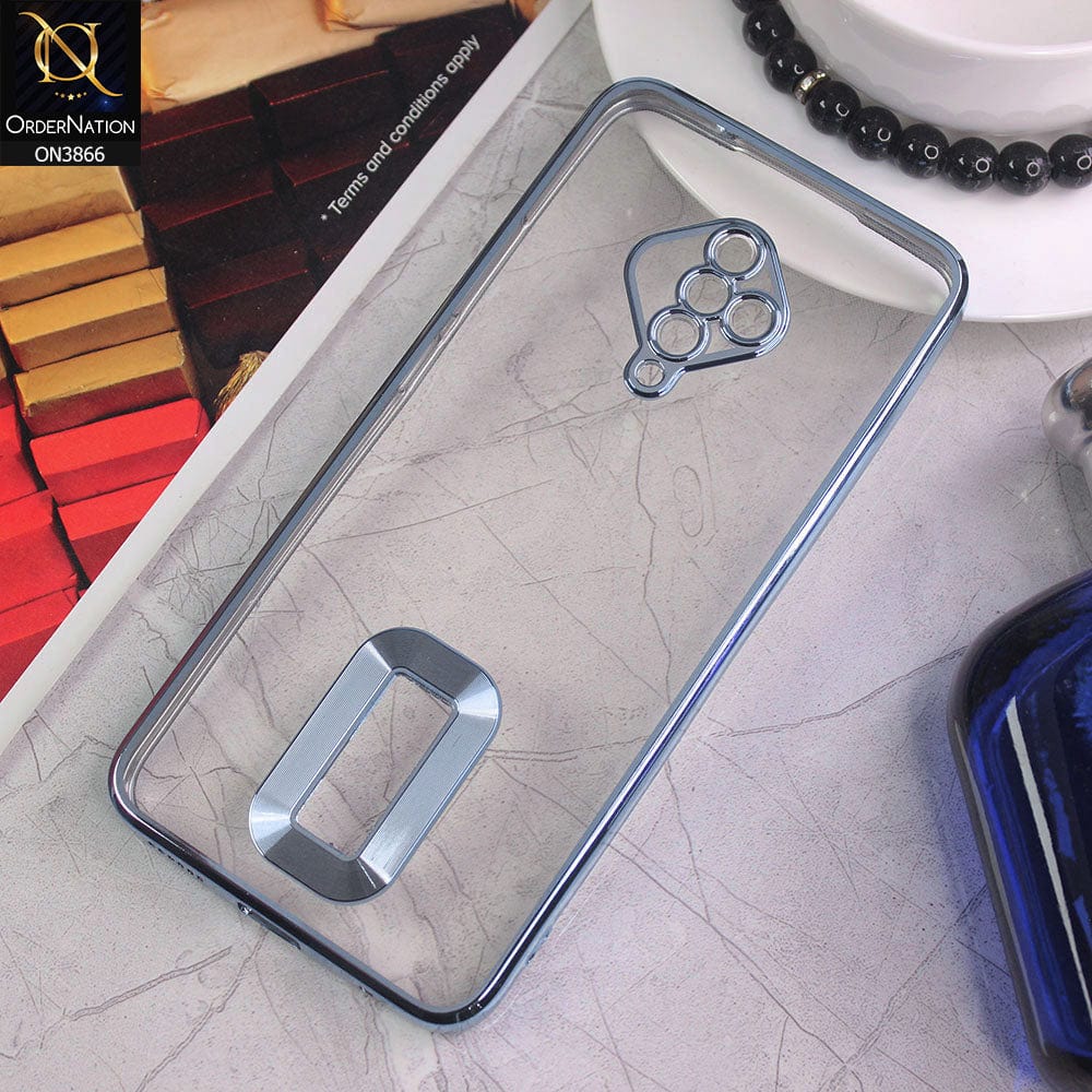 Vivo S1 Pro Cover - Sierra Blue - Electroplating Borders Chrome Logo Hole Soft Silicone Camera Bumper Case