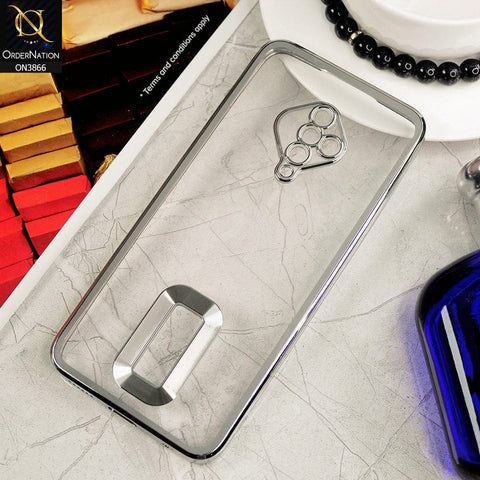 Vivo Y51 (2020 September) Cover - Silver - Electroplating Borders Chrome Logo Hole Soft Silicone Camera Bumper Case