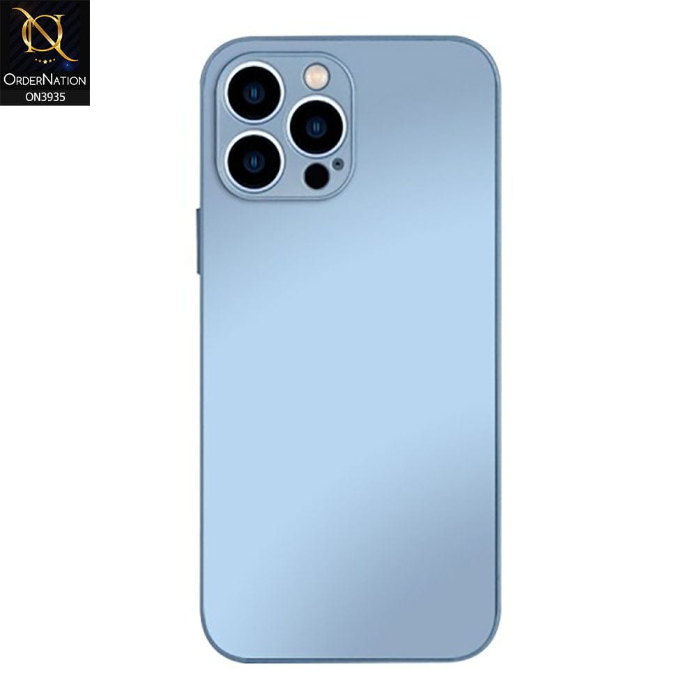 iPhone 12 Pro Max  Cover - Sierra Blue - AG Frosted Glass Soft Silicone Border MagSafe Case With Camera Lense Protection ( Magsafe Notification Enabled )