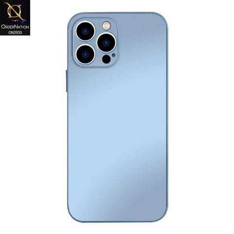 iPhone 12 Pro Max  Cover - Sierra Blue - AG Frosted Glass Soft Silicone Border MagSafe Case With Camera Lense Protection ( Magsafe Notification Enabled )