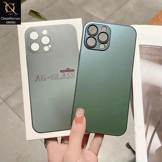 iPhone 13 Pro Max  Cover - Green - AG Frosted Glass Soft Silicone Border MagSafe Case With Camera Lense Protection ( Magsafe Notification Enabled )