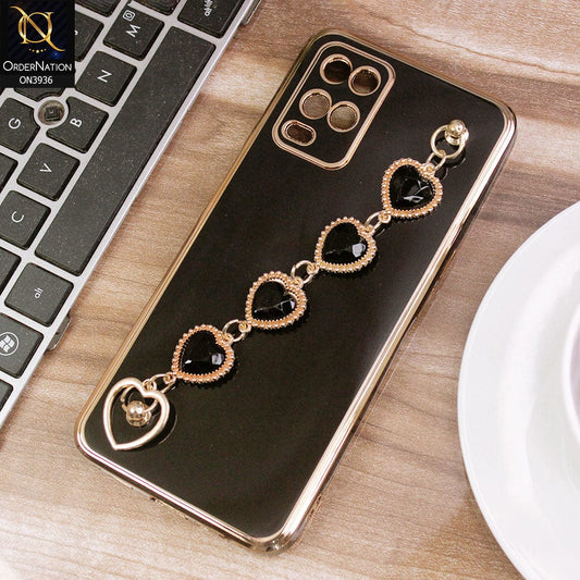 Oppo A54 4G Cover - Black - New Electroplating Silk Shiny Camera Bumper Soft Case With Heart Chain Holder