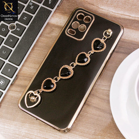 Oppo A54 4G Cover - Black - New Electroplating Silk Shiny Camera Bumper Soft Case With Heart Chain Holder