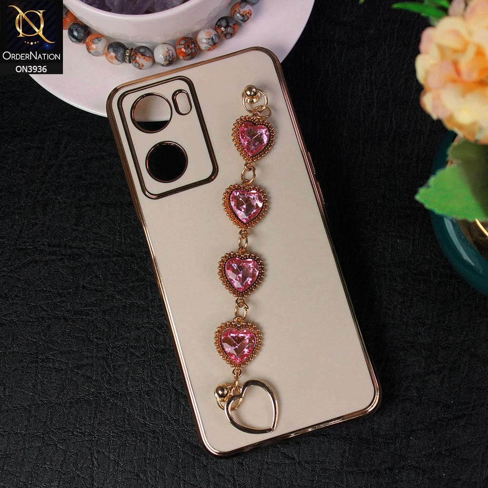 Oppo A77s Cover - Skin - New Electroplating Silk Shiny Camera Bumper Soft Case With Heart Chain Holder
