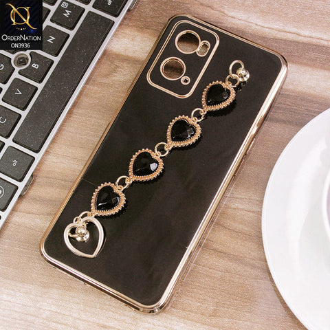 Oppo A36 Cover - Black - New Electroplating Silk Shiny Camera Bumper Soft Case With Heart Chain Holder
