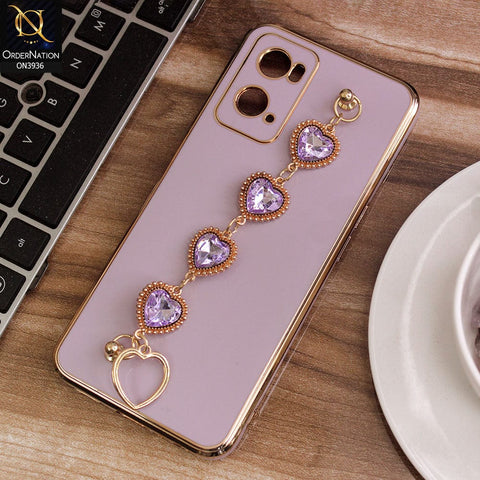 Oppo A76 Cover - Purple - New Electroplating Silk Shiny Camera Bumper Soft Case With Heart Chain Holder