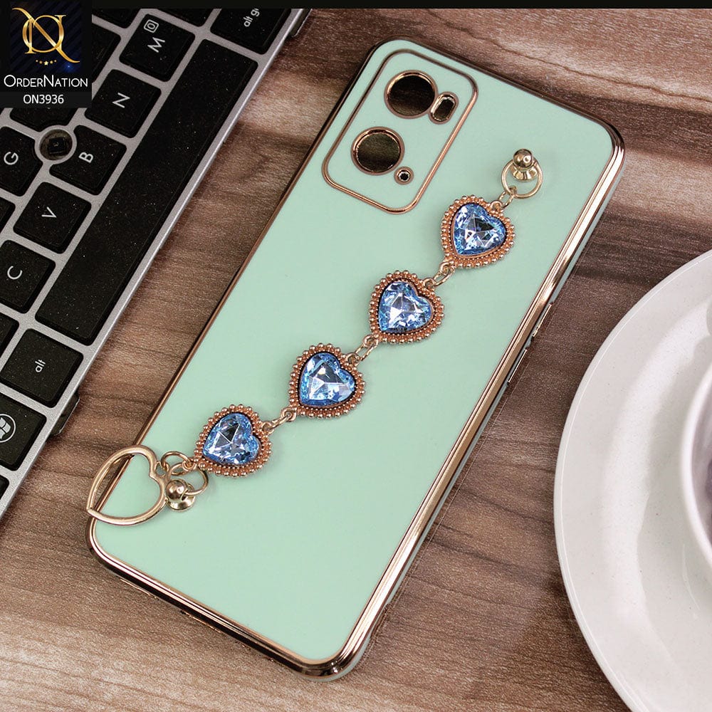 Oppo A76 Cover - Sea Green - New Electroplating Silk Shiny Camera Bumper Soft Case With Heart Chain Holder