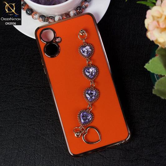 Tecno Camon 19 Neo Cover - Orange - New Electroplating Silk Shiny Camera Bumper Soft Case With Heart Chain Holder