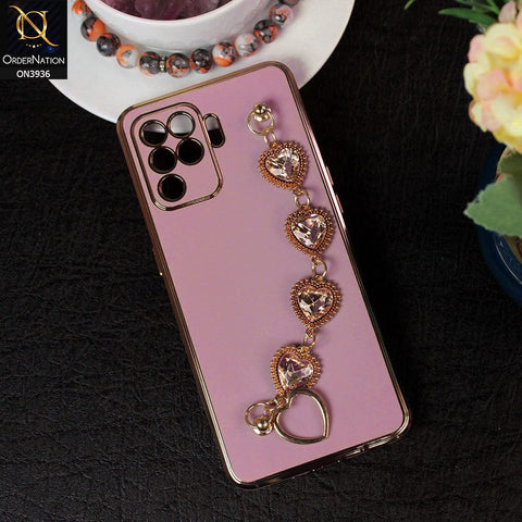 Oppo F19 Pro Cover - Purple - New Electroplating Silk Shiny Camera Bumper Soft Case With Heart Chain Holder