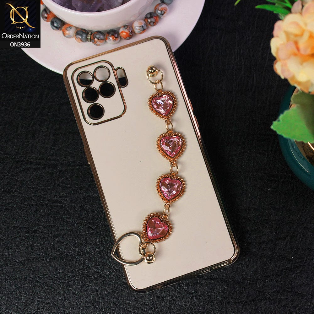 Oppo A94 Cover - Skin - New Electroplating Silk Shiny Camera Bumper Soft Case With Heart Chain Holder